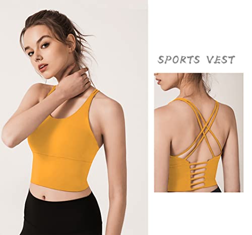 Image of Redqenting Longline Sports Bra for Women with Removable Padded,Sexy Criss Cross Back Strappy Yoga Bras Workout Tank Tops