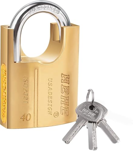 Lucchetto robusto in ottone ad alta sicurezza con anello chiuso e 4 chiavi, utilizzato per magazzino, container, garage, persiane, unità di stoccaggio, casette da giardino, garage, recinzioni (40 mm)