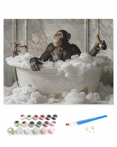VamJump 数字油絵 手塗り 猿 ソロ 浴槽 浴槽 皮肉 DIY絵 初心者 時間をつぶす 壁飾り アートクラフト 絵画手芸キッ 絵の具をつける 塗りつぶし掛け 50x60cm