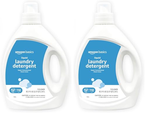 Amazon Basics Laundry Detergent Liquid, Concentrated, Clean Linen, 110 Loads, 82.5 Fl Oz, Pack of 2...