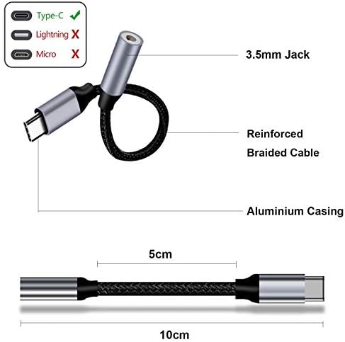 EasyULT USB C to 3.5mm Headphone Jack Adapter, Typc C to 3.5mm Aux Headphone Adapter, Compatible with Samsung Galaxy S22 S21 S20 Ultra Note 20, Huawei Mate 40/P30, Xiaomi 9 8-Silver