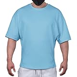 Magiftbox Cotton Gym Shirts Oversized Athletic Workout Shirts Short Sleeve for Men T65_Blue_US-XL