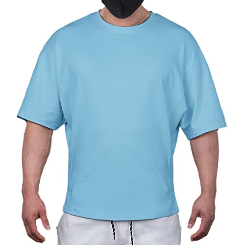 Magiftbox Cotton Gym Shirts Oversized Athletic Workout Shirts Short Sleeve For Men T65_Blue_Us-Xl #TOP5