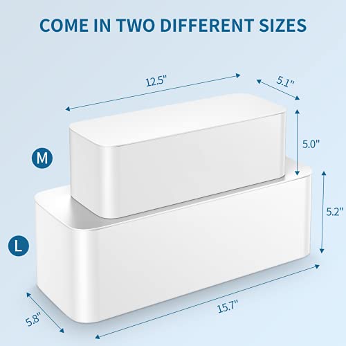 2 Pack Cable Management Box - Large And Medium Desk Cord Organizer Box Cord Hider, Cable Box Wire Organizer, Cover For Usb Hub, Tv Wires, Power Strips, Safe Abs Material-Baby&Pets Proof Lock-White #TOP2