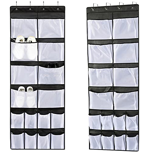 Armindou 2 Pack Extra Large Deepen Over The Door Shoe Rack, Hanging Door Shoe Organizer For Closet Bedroom Living Room Bathroom, Widened and Lengthened Back of Door Shoe Storage, Black, 64 X 23 Inches