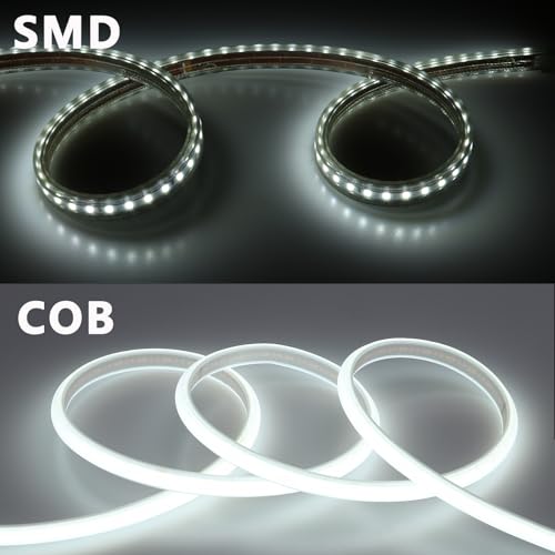 Image of BENLUN 220 V COB LED Strip, Waterproof, 20 m, 6000 K, Cool White, Flexible Cuttable IP65 Waterproof LED Strip Without Transformer, Plug Included, for Construction Sites, Bedrooms