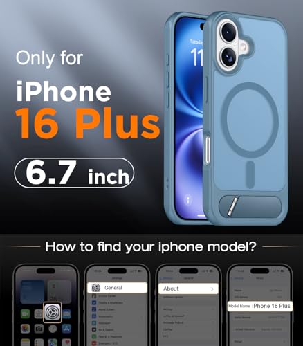Image of Magnetic Compatible with iPhone 16 Plus Case, [Built-in Invisible Kickstand][Compatible with MagSafe][Military Grade Shockproof] Slim Translucent Matte Phone Case for iPhone 16 Plus 6.7 inch