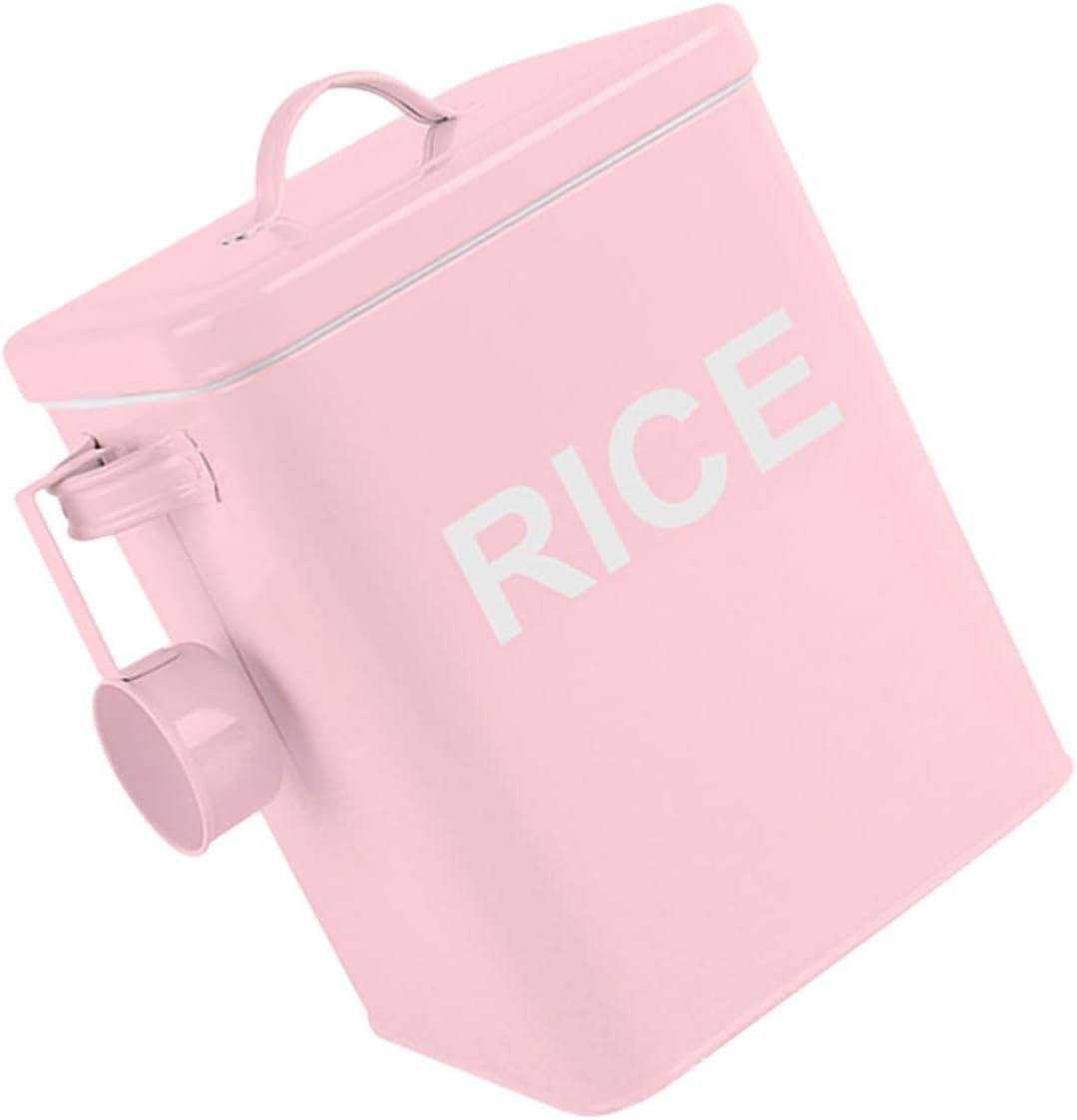 GALPADA Iron Pet Food Barrel Cat Food Container with Sealing Lid and Measuring Cup, Moisture-proof Rice Storage Bucket for Household Use, Pink