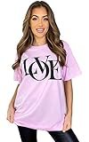 Women's Love Slogan Short Sleeve Oversized Printed Casual Summer Loose Fit Baggy Fashion Ladies T-Shirt Tee Plus Size Tops UK 8-24 (Pink, 20, Numeric_20)