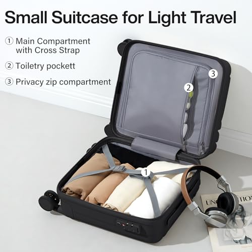 Image of Hanke 14 Inch Underseat Carry On Luggage with Wheels Hard Shell Suitcases Carry On Bag Lightweight Small Mini Suitcase Tsa Luggage for Travel.（Jet Black）