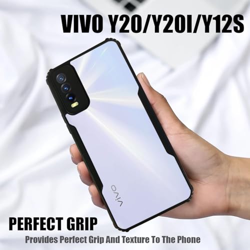 Image of AIBEX Crystal Clear Back Cover Case for Vivo Y20 | 360 Degree Protection | Shock Proof Design | Transparent Back Cover Case (PC & TPU, Black Bumper)