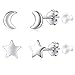 2 Pair Stud Earrings for Multi-Piercing Ear Lobe,Hypoallergenic Sterling Silver Moon & Star for Women and Girls Cartilage Flat Tragus Piercing Ears.