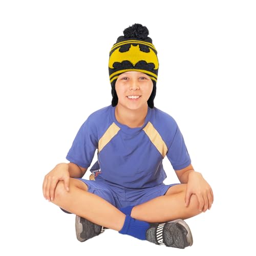Image of Batman Winter Hat and Mittens Set - Bundle with Knit Beanie and Mittens for Cold Weather Plus Stickers | Winter Gear Gifts for Kids