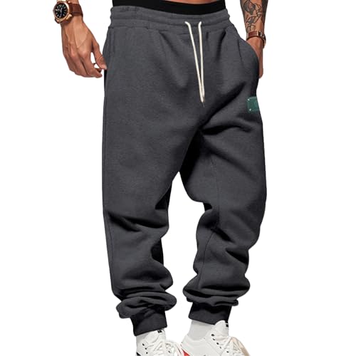 Men Drawstring Sweatpants Baggy Joggers Fleece Pants Tapered Bottom Athletic Sweatpant with Pocket Stretch Sweat Pants