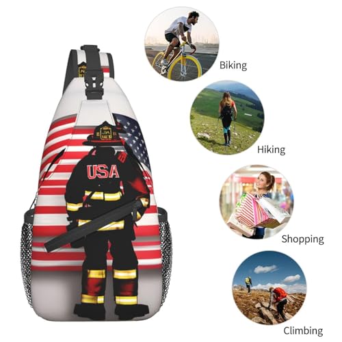 Bolso cruzado tipo sling con bandera de bombero USA miniatura 6