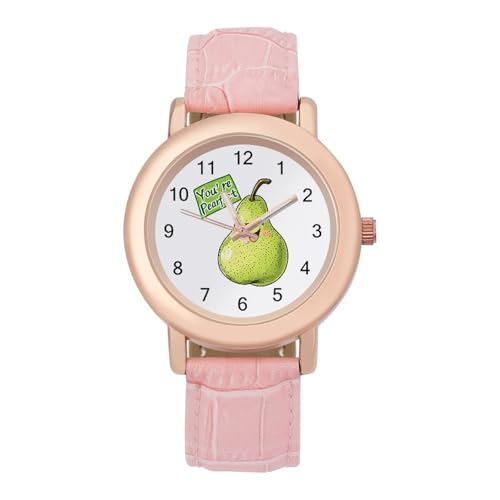 You’re Pearfect Pear Damenuhren Analog Quarz Uhr Armbanduhren PU Lederband Kleid Uhr