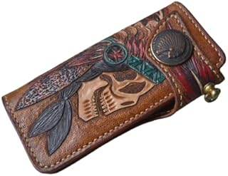 Indian skull Long Wallet, Hand-tooled biker wallet, motorbike wallet, Hand Carved, Bifold Long Wallet, Biker wallet, 3D Genuine Leather, Hand-Carved, Hand-Painted, Leather Carving Wallet