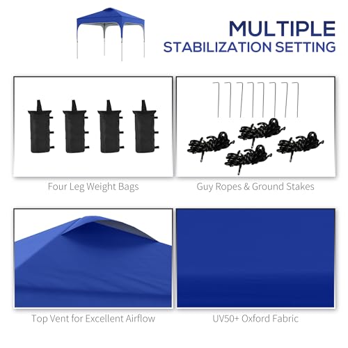 Outsunny 3 x 3(M) Pop Up Gazebo, UPF 50+ Foldable Canopy Tent with Wheeled Carry Bag, Adjustable Height Marquee Shelter for Outdoor Garden Parties, Blue - Image 6