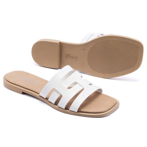 Fitory Women'S Flat Sandals Fashion Square Open Toe Slip-On Summer Casual Slippers White Size 8 thumb #3