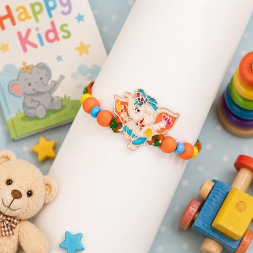 Image of To The Nines Ganesha Rakhi for Kids with Tilak Material & Greeting Card