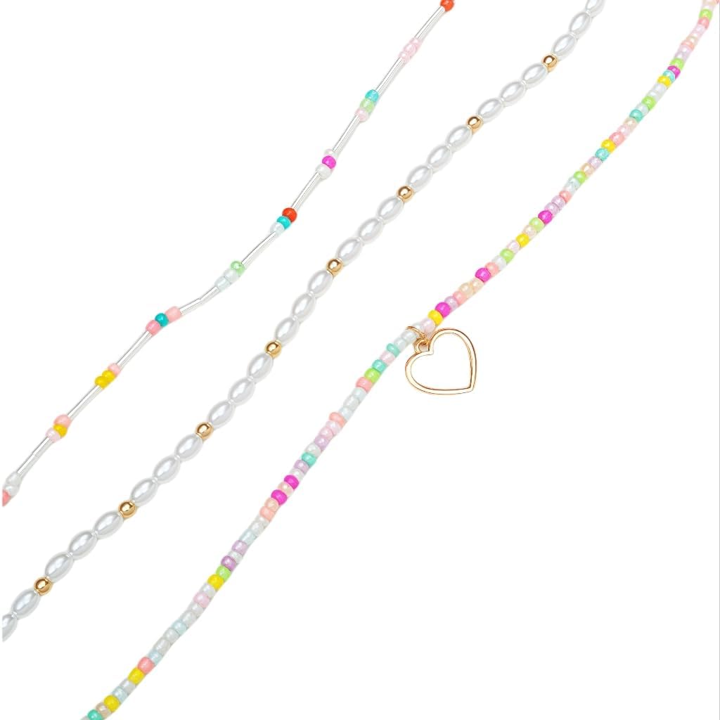 Summer Style Three - Layered Colorful Beaded and Pearl Handmade Necklace - Multiple Ways to Wear, Y2K Trendy Pearl Necklace, Jewelry Gifts for Women