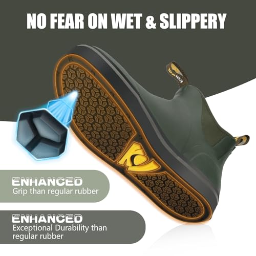 Kalkal Men's Deck Boots Anti-Slip Saltwater Fishing Rain Boots with Memory Foam, Waterproof Rubber Ankle Work Boots for Sailing (Olive Green, Size11.5) by Kalkal - Image 4