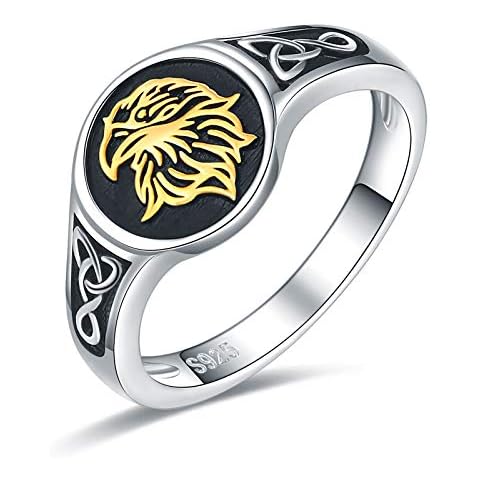 925-Sterling-Silver Celtic Knot Eagle Ring - 18K Gold-Plated USA American Punk Bald Eagle Rings Mothers Day Gifts Birthday Jewelry Size 7 for Women Mother Men Teens Cover