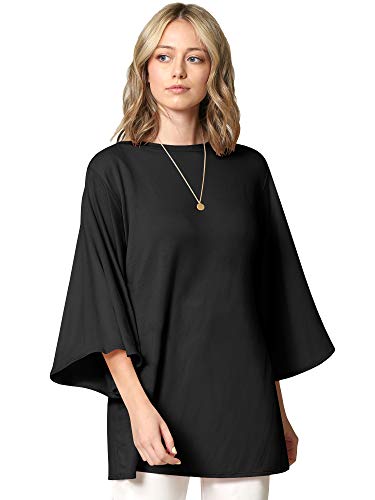 MBJ WT2347 Women s Boatneck Flutter Bell Sleeve 3 4 Blouse top XXL Black