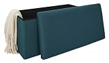HowHomely Puff Puf taboret do siedzenia z miejscem do przechowywania, 76 x 38 x 38 cm, niebieski, taboret, składany, wyściełany, pudełko do przechowywania, idealny do korytarza, biura, przedpokoju