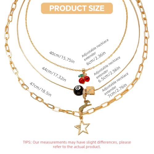 Image of SANNIDHI 3 Piece Y2K Layered Necklace Set for Women, Gold Tone Alloy Multi Layer Stacked Necklace with Cherry Pendant, Trendy Retro Aesthetic Jewelry