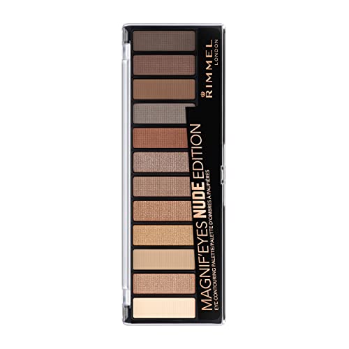 Rimmel - Ombre à Paupières Palette Magnif'Eyes 12 Pan - Fini Mat, Satiné et Brillant - Longue Tenue - 001 Nude Edition - 14,16gr