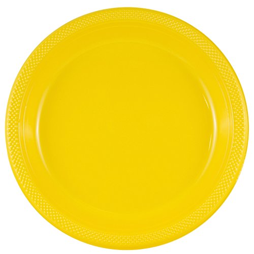 JAM PAPER Round Plastic Party Plates - Large - 10 1/4 inch - Yellow - 20/Pack