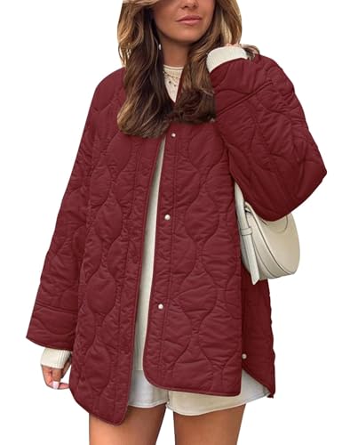 Flygo Women's Oversized Quilted Lightweight Jacket Button Down Puffer Padded Outerwear with Pocket
