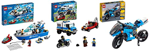 Image of LEGO City Police Patrol Boat 60277 Building Kit (276 Pieces) Creator 3in1 Superbike 31114 Building Kit (236 Pieces)+60276 City Police Prisoner Transport Tow Truck Toy - (Set of 3 Toys)