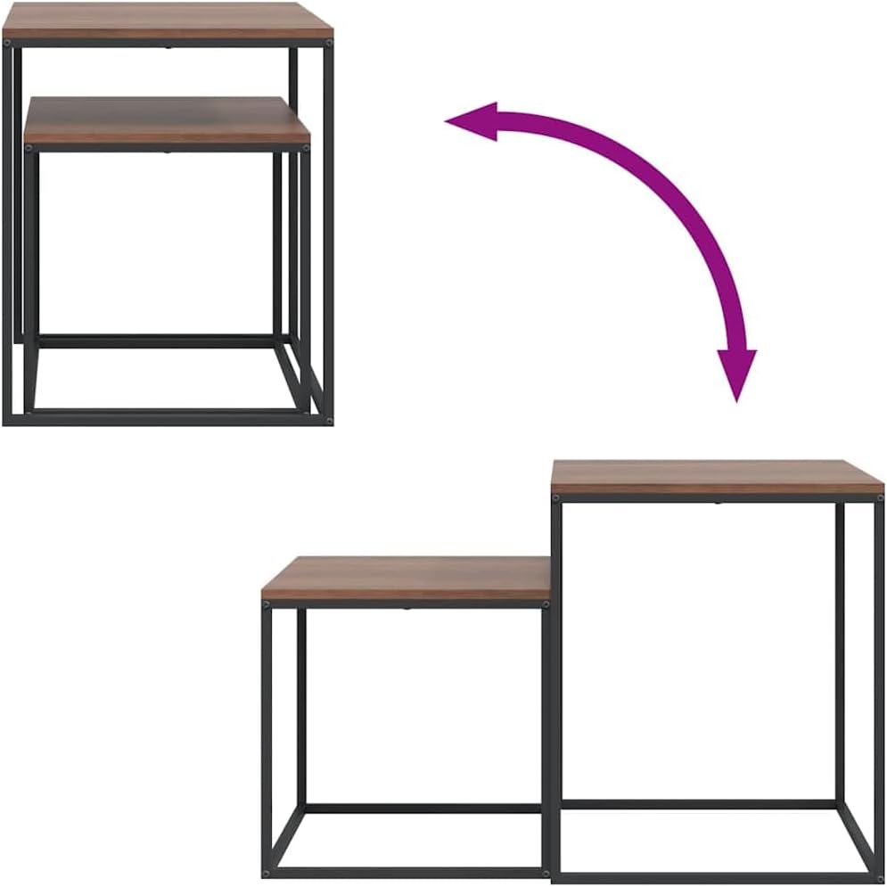 vidaXL Coffee Table Set Set of 2 Black and Brown Engineered Wood and Iron