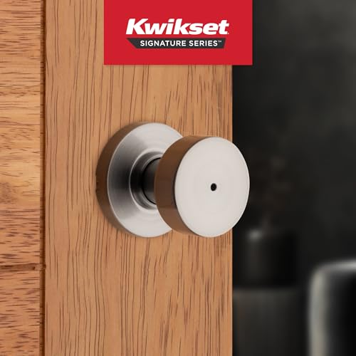 Image of Kwikset Pismo Interior Privacy Door Knob with Lock, Door Handle For Bathroom and Bedroom, Satin Nickel Keyless Turn Lock Doorknob, with Microban Protection