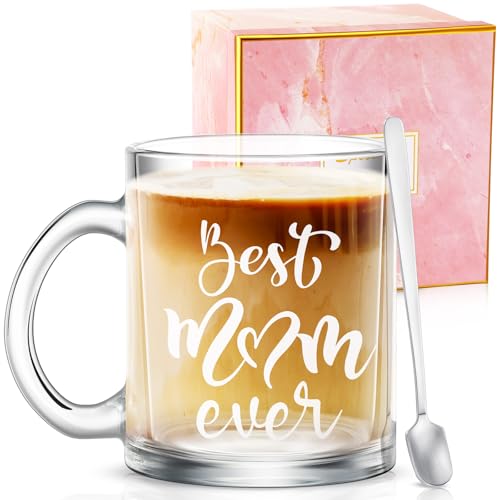 Didaey Mom Ever Glass Mug Set with Spoon & Gift Box 12oz