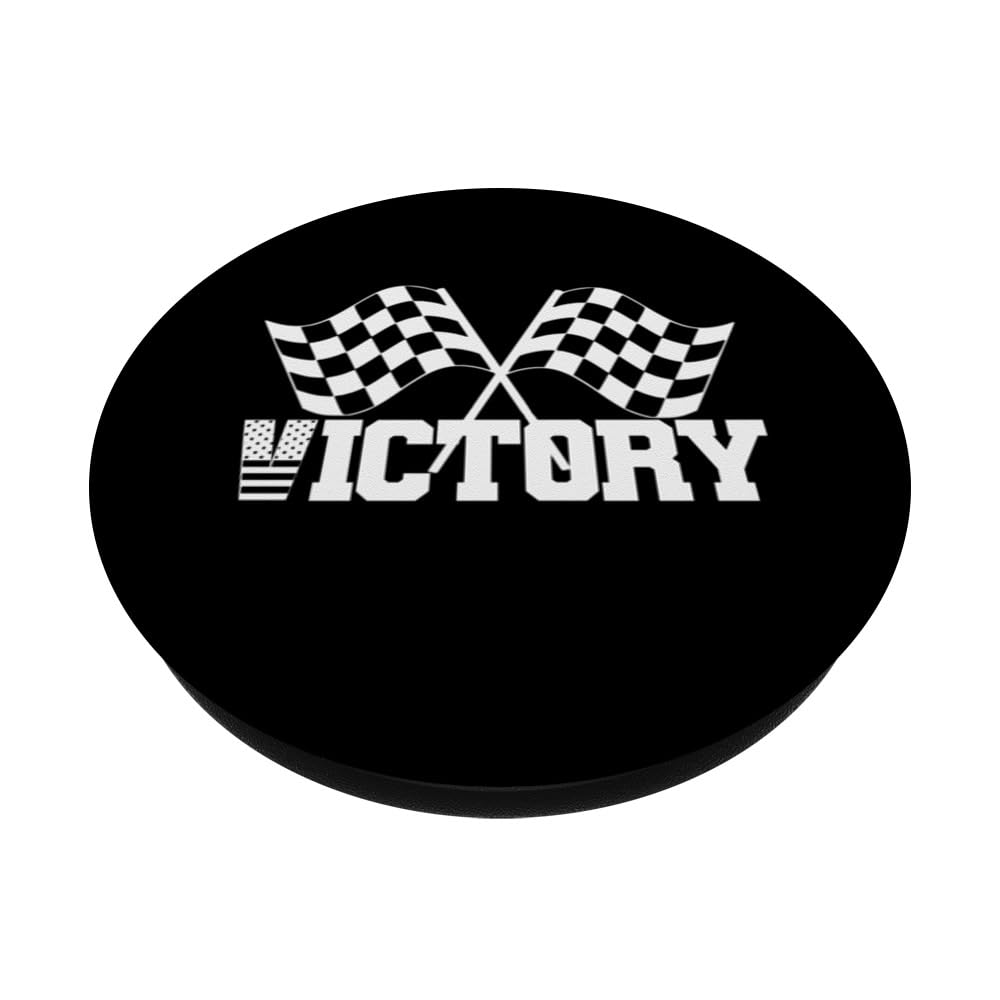Checkered VICTORY White Pit Crew Car Racing Flag PopSockets Swappable PopGrip, Black - Image 2