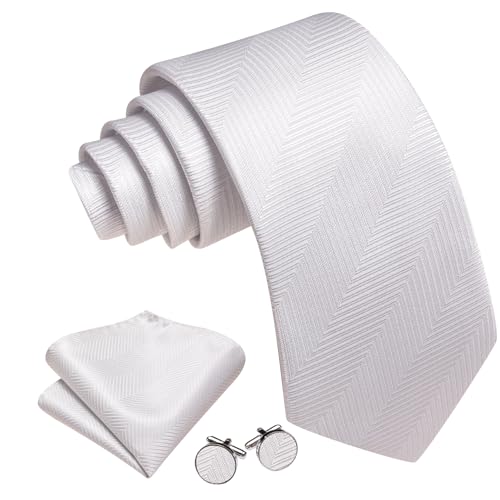 Image of Barry.Wang Stripe Men Ties Set Classic WOVEN Necktie with Handkerchief Cufflinks Formal