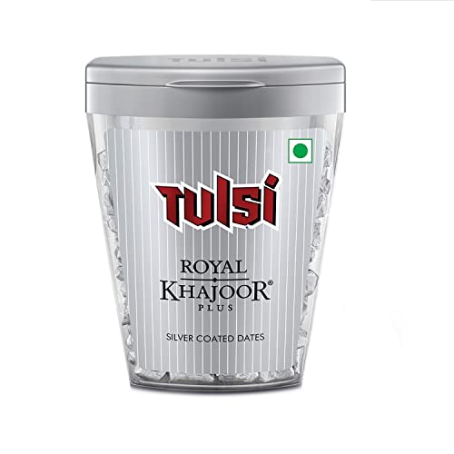 Tulsi Royal Khajoor Plus | Pack of 6 (30g x 6) | Silver Coated Khajoor Dates | Mint Mouthfreshner Jar | Flip Top Pack