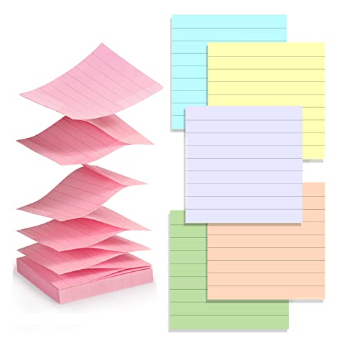 ZYTIN Pop Up Sticky Notes Lined 3x3 inch, Easy to Post Sticky Notes with Lines, 600 Sheet, Pink Purple Blue Yellow Green Orange Color, Office Accessories