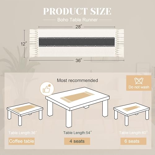 Image of FEXIA Boho Table Runner for Summer Home Decor with Tassels 36 Inches Long Farmhouse Grey Rustic Burlap Table Runner Macrame Table Decoration for Kitchen Bedroom Living Room (12x36 Inches)