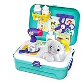 1 Veesper Ensemble de Jeu de rôle pour Soins des Animaux domestiques, 16 pièces, kit vétérinaire toilettage et d\'alimentation pour Chiens avec Sac à Dos, Jouet éducatif pour Tout-Petits et Enfants