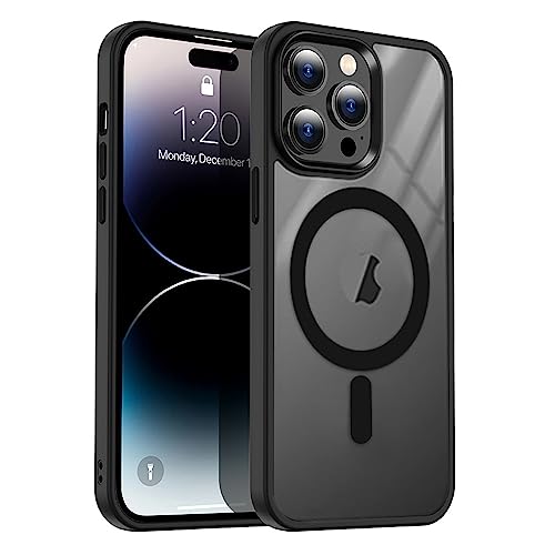 4 OK Funda Magnética para iPhone 15 Pro, Compatible con MagSafe, Carga Inalámbrica, Resistente Golpes y Amarillamiento, aro magnético, Carcasa Transparente Híbrida (iPhone 15 Pro, Negro)