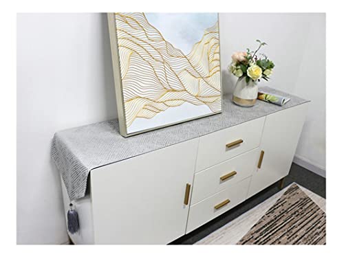 Chemin de table en coton lavable gris 35x228 cm à pompon géométrique résistant - 3