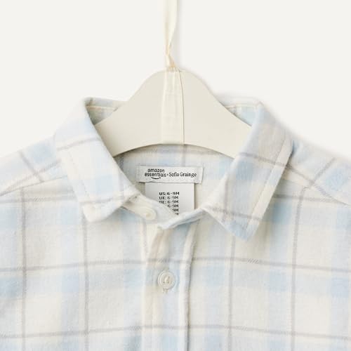 Amazon Essentials X Sofia Grainge Baby Boys' Button Down Plaid Flannel Shirt, Ivory Light Blue Simple Plaid, 12 Months - image 4