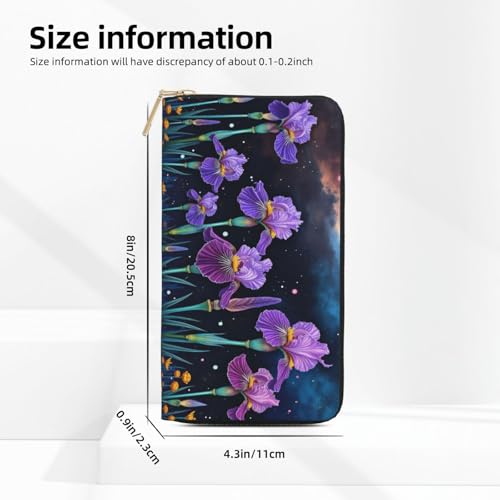 Wallet Women - Magical Purple Iris Garden Print Leather Wallet for Women with Zipper, Cute Bifold Long Ladies Wallets2