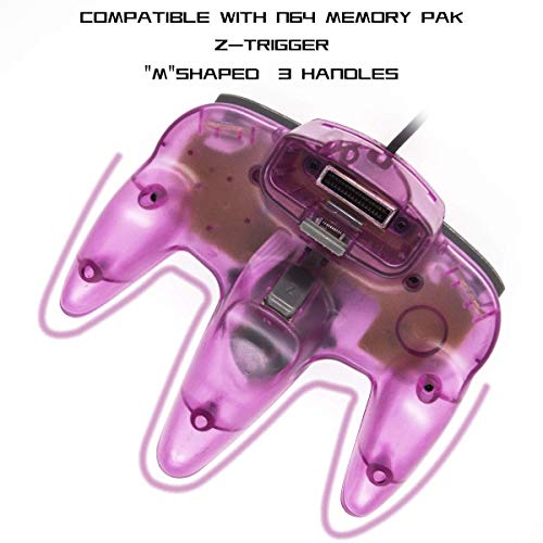Wired Controller for Nintendo 64 N64 Console, Upgraded Joystick Classic Video Game Gamepad (Clear Green and Clear Purple)