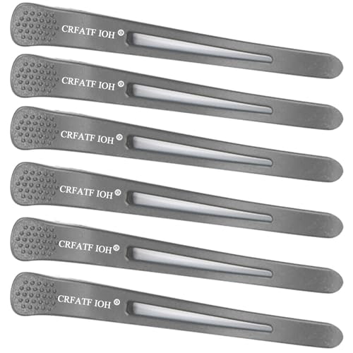 6pcs Professional Hair Clips for Styling Sectioning, Non Slip No-Trace Duck Billed Hair Clips with Silicone Band, Salon and Home Hair Cutting Clips for Hairdresser, Women, Men - Grey