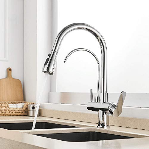 Robinet cuisine 3 voies finies les bouteilles plastique avec la douchette laiton